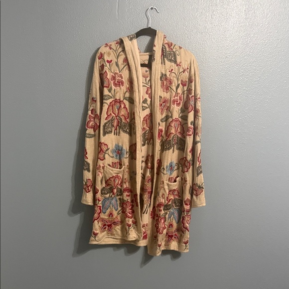 Johnny Was Biya Oyshik Floral Embroidered Cardigan Sweater.